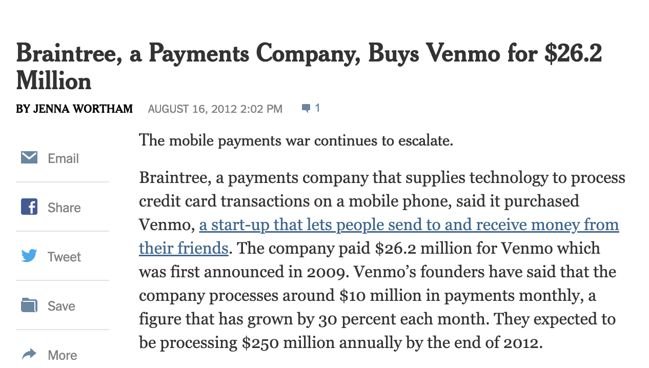 Ultimately when we we're at our near death moment, Braintree saved Venmo's Life